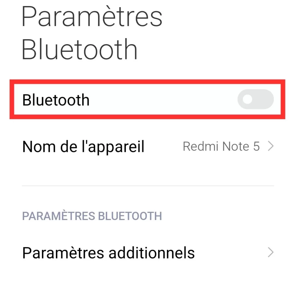 Activation de la connexion Bluetooth